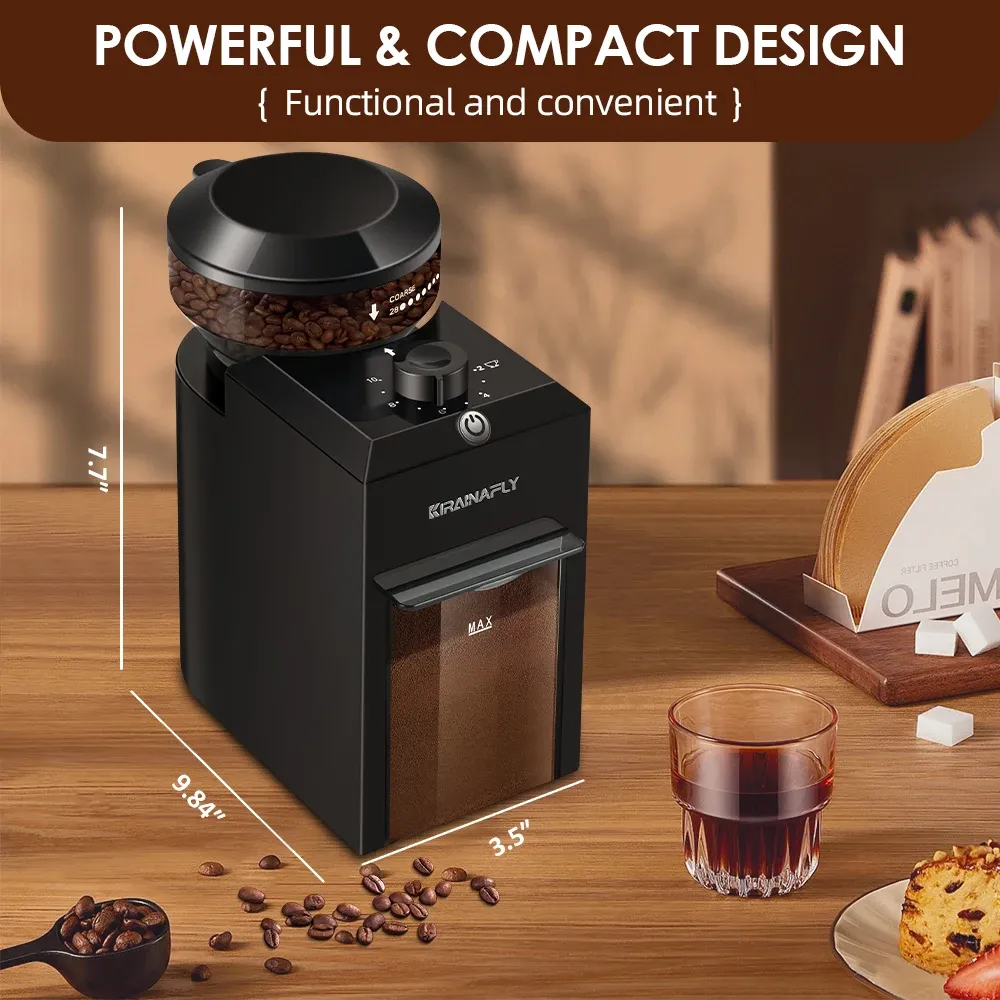 Moulin à café électrique automatique avec 28 réglages de mouture pour expresso, presse française et filtre 6