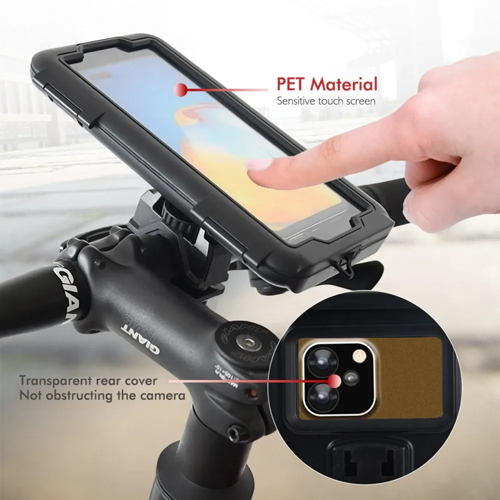 Support de téléphone étanche pour moto et vélo, fixation guidon ou rétroviseur, avec housse étanche 4