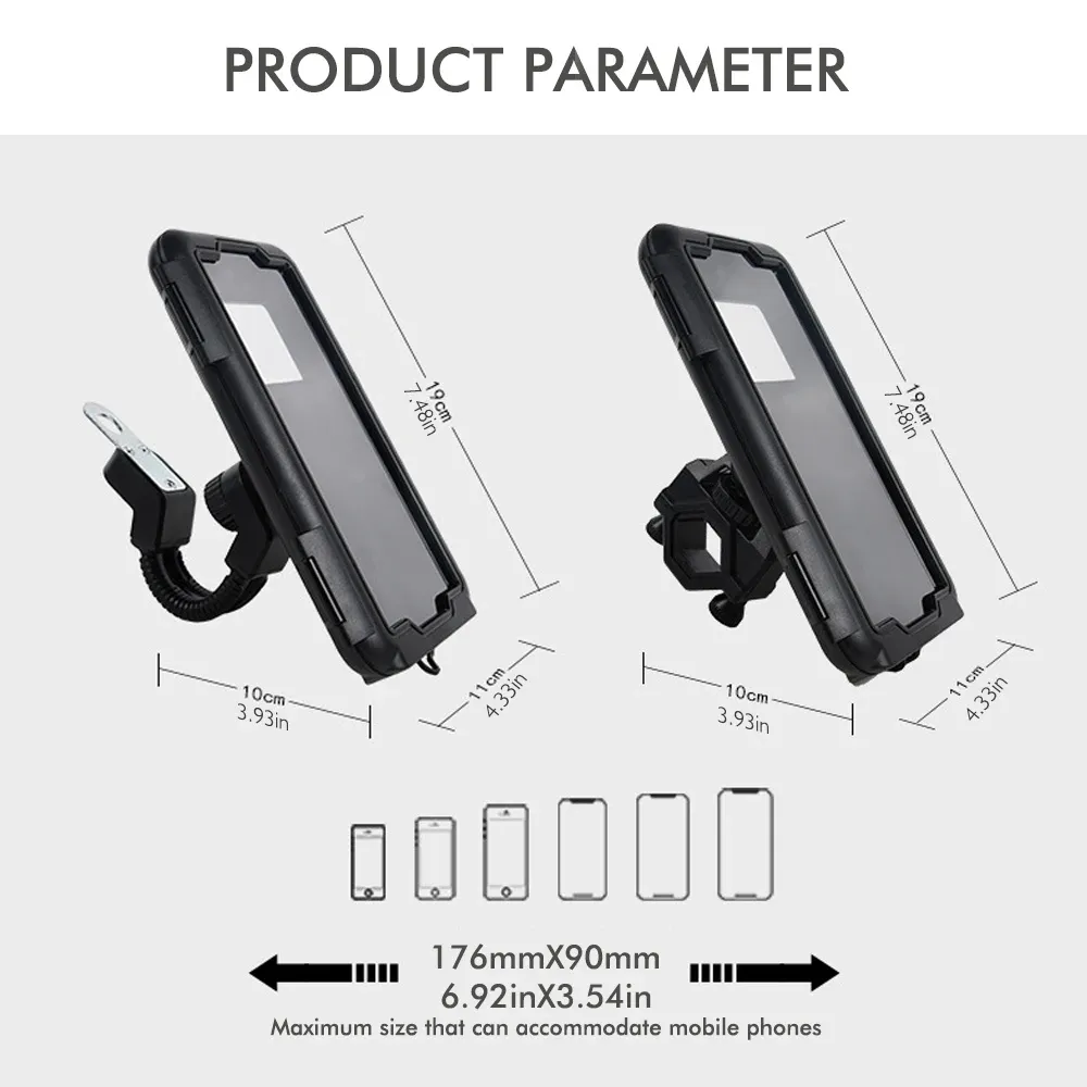 Support de téléphone étanche pour moto et vélo, fixation guidon ou rétroviseur, avec housse étanche 6