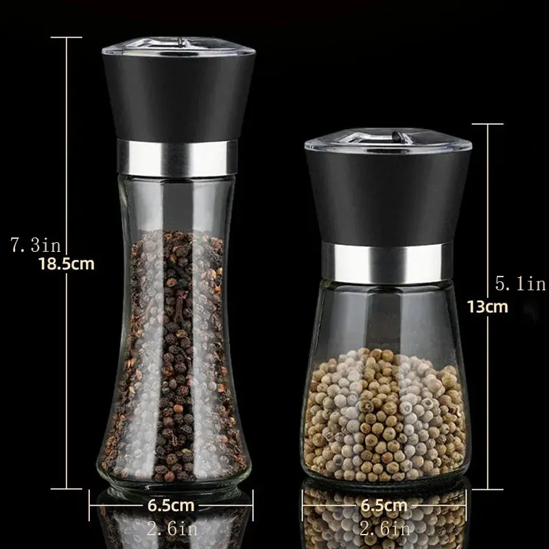 Moulin à épices en acier inoxydable, corps en verre durable, mouture réglable 6