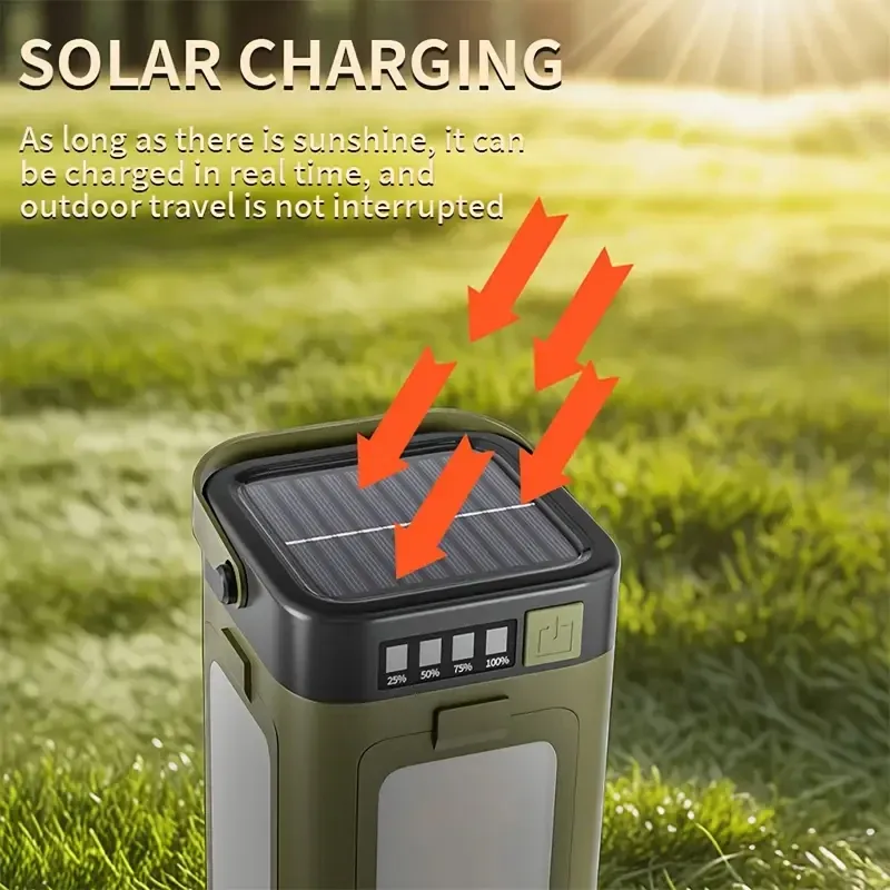 Lampe solaire d'extérieur rechargeable USB-C, portable, avec batterie externe, lampe LED suspendue pour tente, camping, randonnée et pêche 2