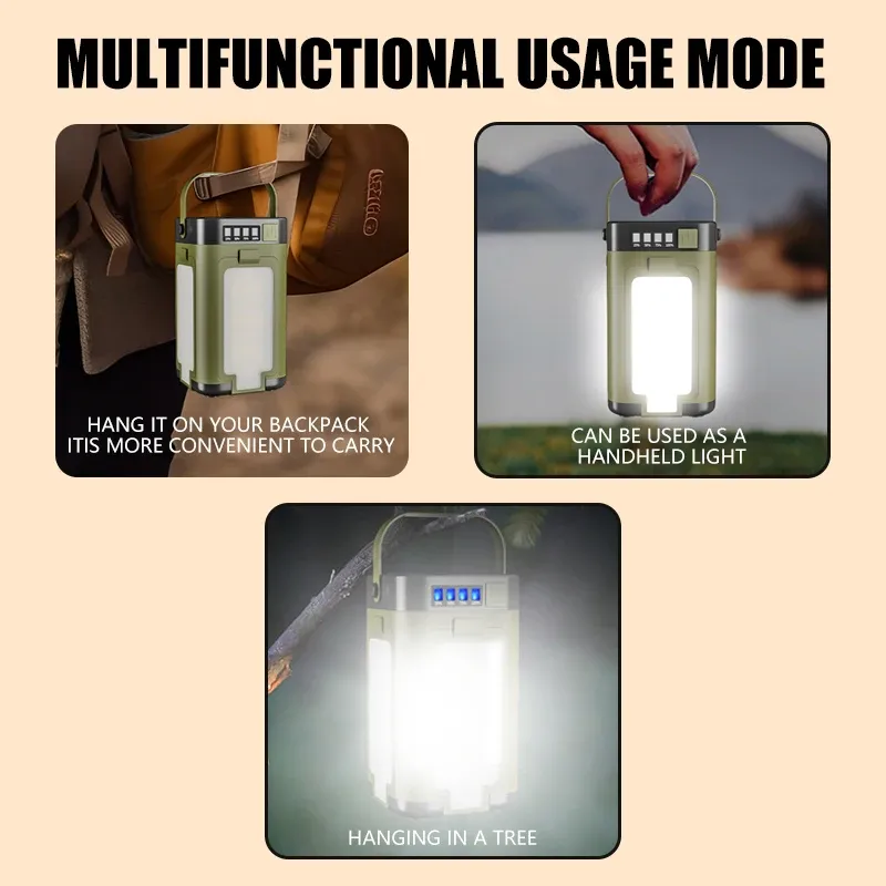 Lampe solaire d'extérieur rechargeable USB-C, portable, avec batterie externe, lampe LED suspendue pour tente, camping, randonnée et pêche 5