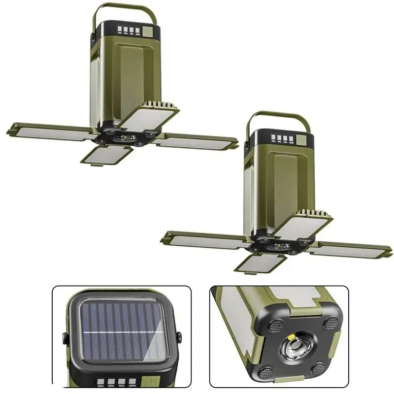 Lampe solaire d'extérieur rechargeable USB-C, portable, avec batterie externe, lampe LED suspendue pour tente, camping, randonnée et pêche 7