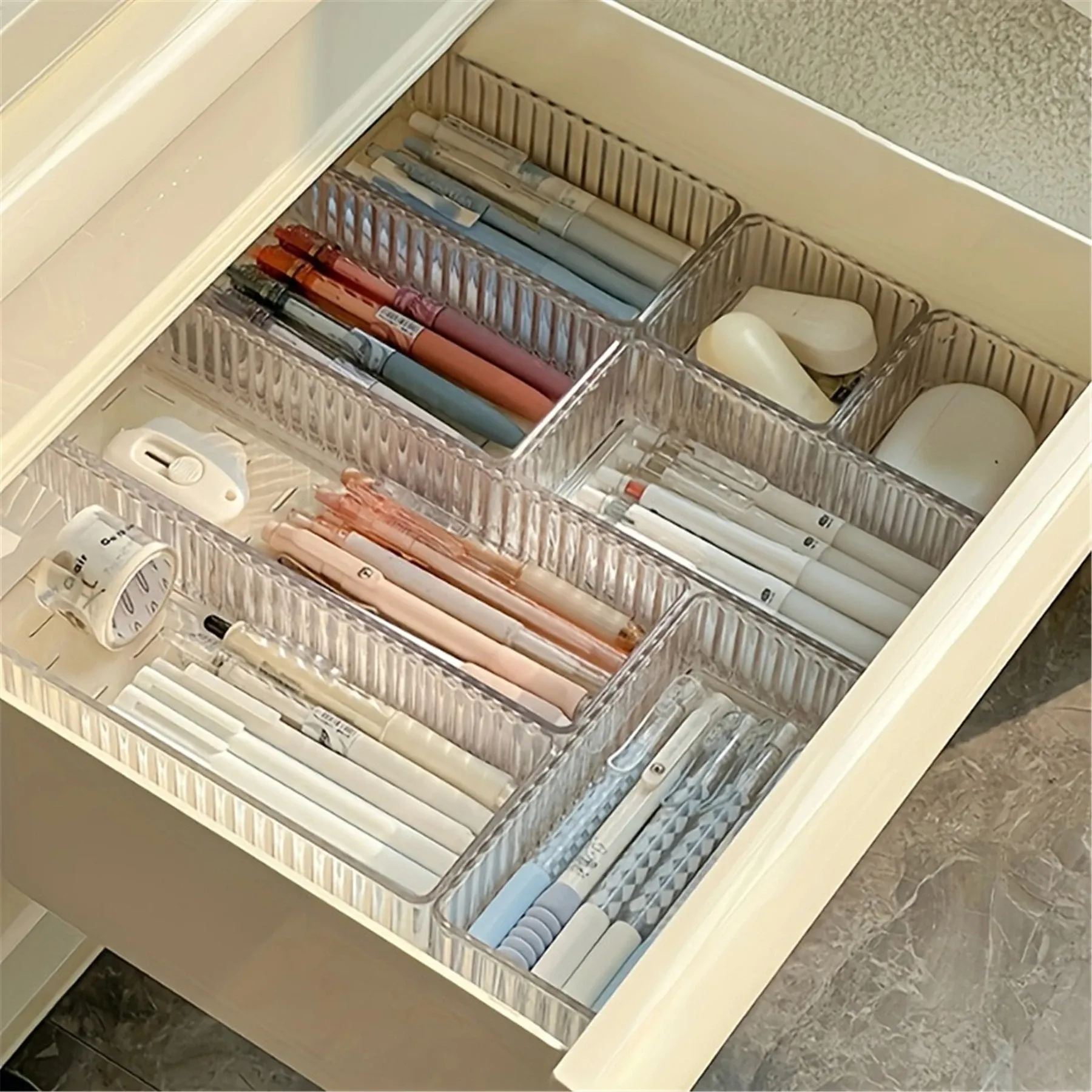 Organisateur de tiroir empilable en acrylique, séparateurs réglables pour cosmétiques, boîte de rangement modulaire pour maquillage 4