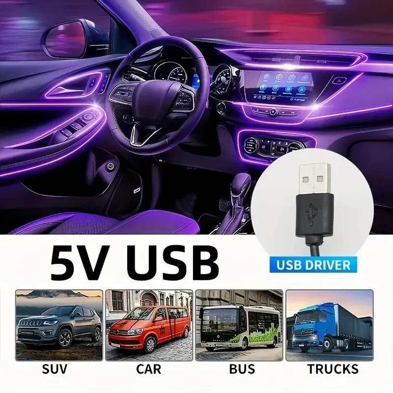 Fil lumineux LED flexible néon 5 m à USB pour habitacle de voiture 3
