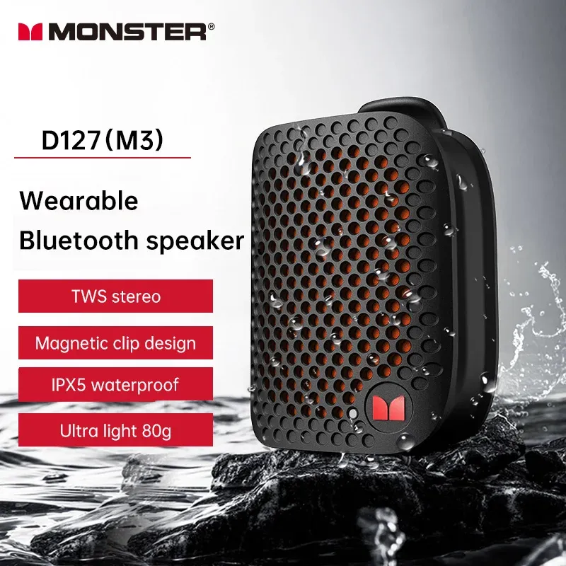 Monster M3 Enceinte Bluetooth V5.4 Mini Portable Magnétique à Clip, Sans Fil, avec Basses Renforcées pour Usage Extérieur et Professionnel 2