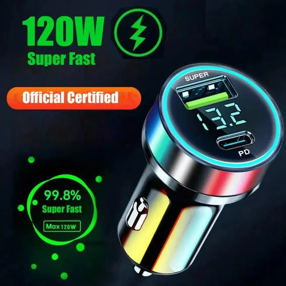 Chargeur de voiture USB rapide 2 ports 120 W, compatible iPhone 11 à 14 Pro Max et Samsung Galaxy S22 et S23