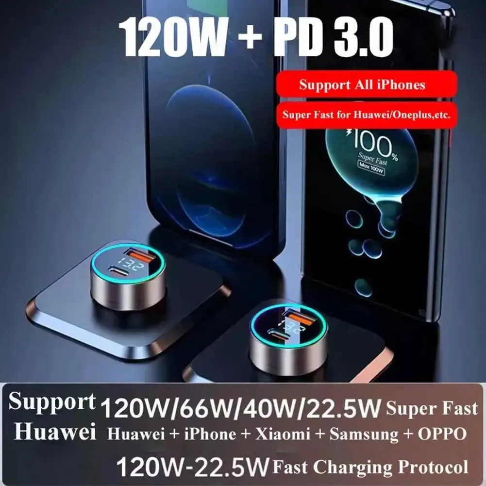Chargeur de voiture USB rapide 2 ports 120 W, compatible iPhone 11 à 14 Pro Max et Samsung Galaxy S22 et S23 4
