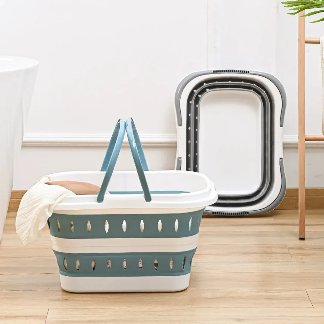 Panier à linge pliable avec poignée rabattable, bac ovale Ellipse portable, bac à linge compact et pliable, gain de place 2