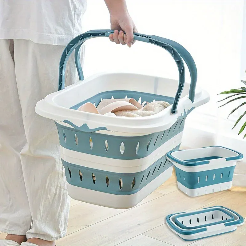 Panier à linge pliable avec poignée rabattable, bac ovale Ellipse portable, bac à linge compact et pliable, gain de place 3