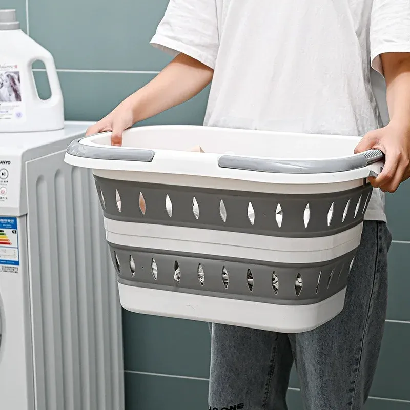 Panier à linge pliable avec poignée rabattable, bac ovale Ellipse portable, bac à linge compact et pliable, gain de place 4