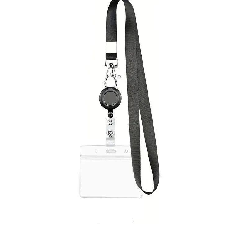 Bview Art Porte-badge d'identité en PVC avec mousqueton rétractable noir - Cordon de cou réglable pour enrouleur de badge 4