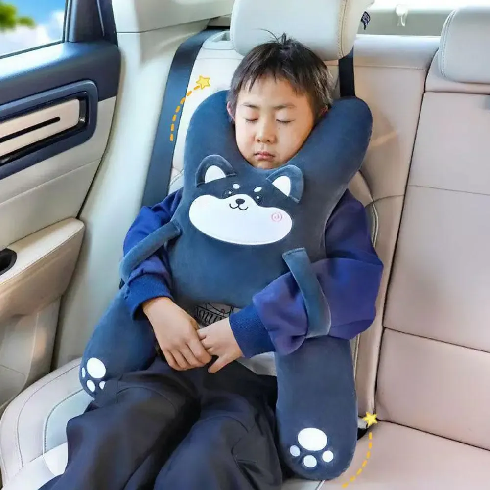 Oreiller de sécurité pour siège auto, coussin de tête mignon pour enfants, soutien lombaire, anti-pincement du cou, motif dessin animé, oreiller de couchage 6