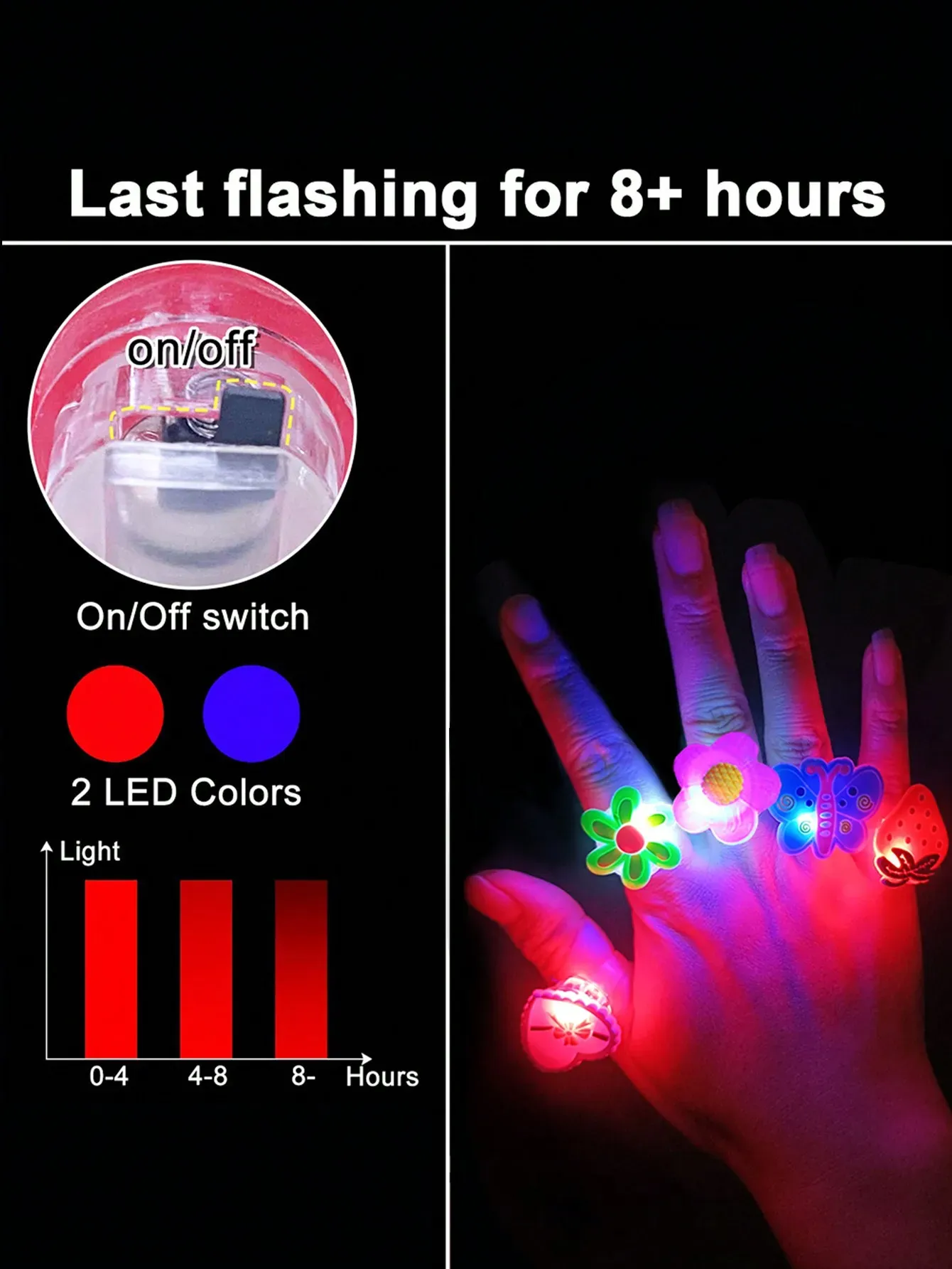 Anneaux lumineux LED en forme d'animaux de dessin animé, lot de 20 ou 50 pièces, jouets lumineux pour fêtes et soirées 3
