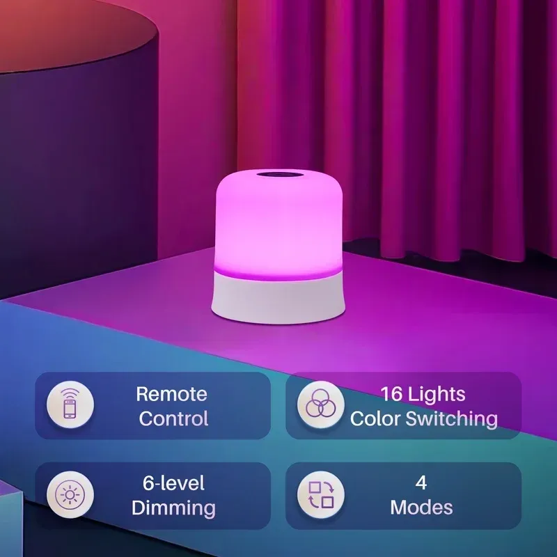 Lampe de chevet LED rechargeable RGB à intensité variable avec télécommande et commande tactile, batterie 4000 mAh 3