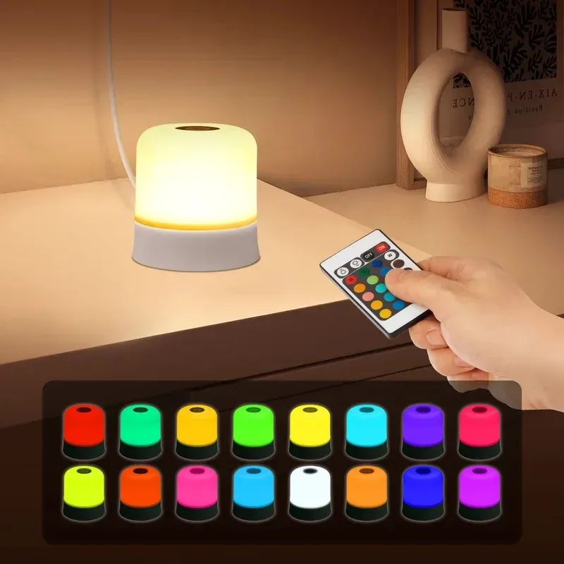 Lampe de chevet LED rechargeable RGB à intensité variable avec télécommande et commande tactile, batterie 4000 mAh 4