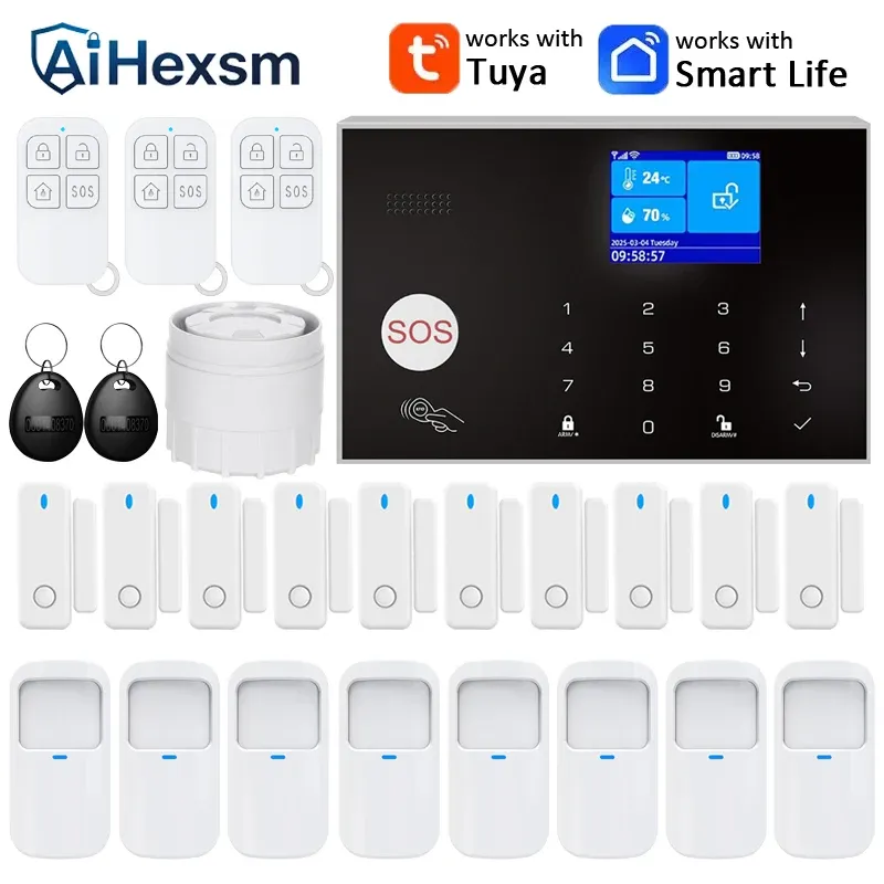Système d'alarme maison WiFi et GSM avec détecteur de mouvement PIR et capteur d'ouverture de porte, contrôle via l'application Tuya, compatible Alexa