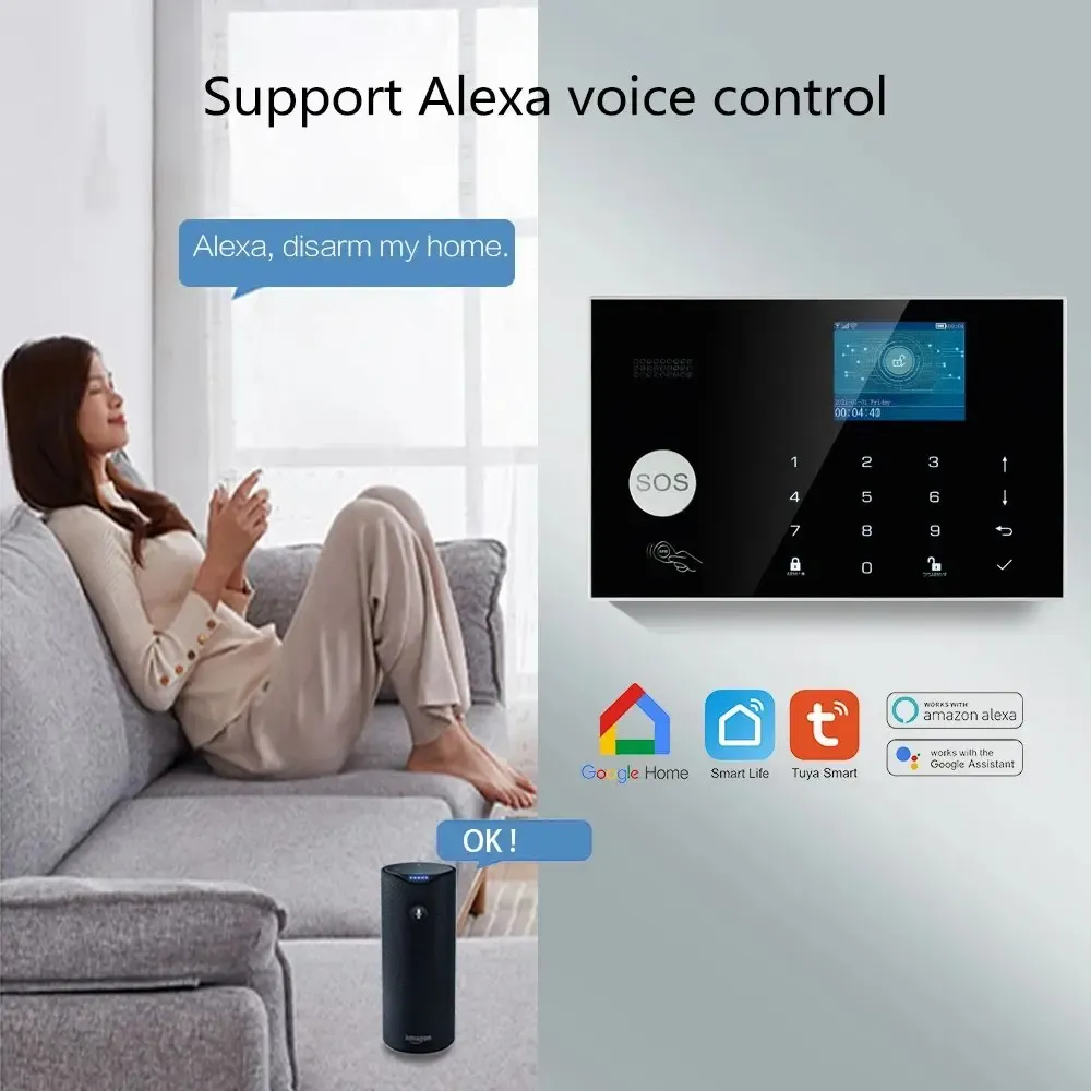 Système d'alarme maison WiFi et GSM avec détecteur de mouvement PIR et capteur d'ouverture de porte, contrôle via l'application Tuya, compatible Alexa 2