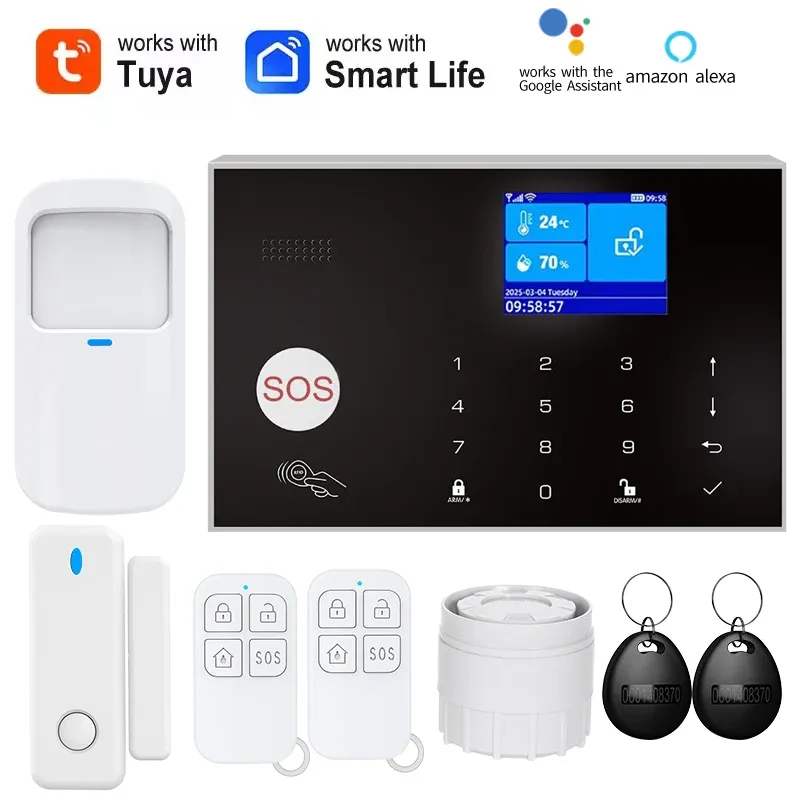 Système d'alarme maison WiFi et GSM avec détecteur de mouvement PIR et capteur d'ouverture de porte, contrôle via l'application Tuya, compatible Alexa 7