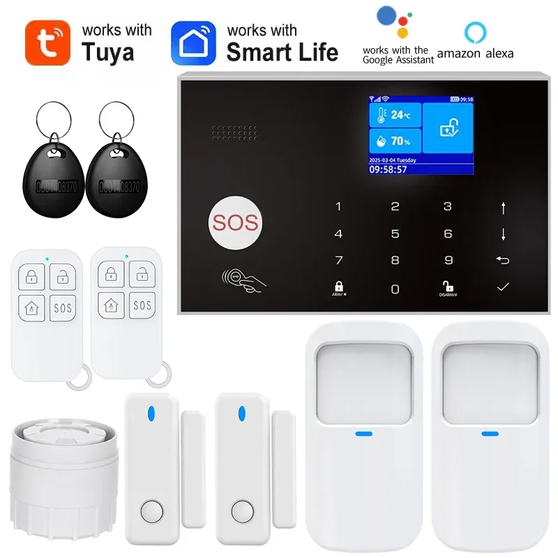 Système d'alarme maison WiFi et GSM avec détecteur de mouvement PIR et capteur d'ouverture de porte, contrôle via l'application Tuya, compatible Alexa 10