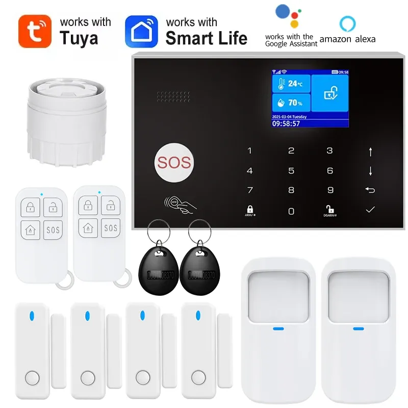 Système d'alarme maison WiFi et GSM avec détecteur de mouvement PIR et capteur d'ouverture de porte, contrôle via l'application Tuya, compatible Alexa 11