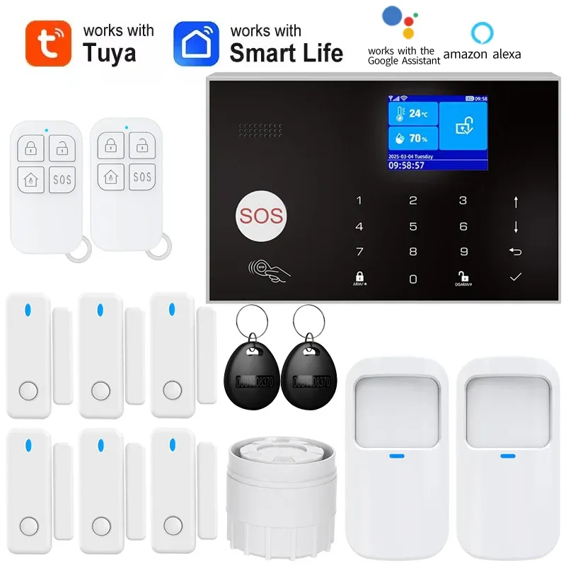 Système d'alarme maison WiFi et GSM avec détecteur de mouvement PIR et capteur d'ouverture de porte, contrôle via l'application Tuya, compatible Alexa 8