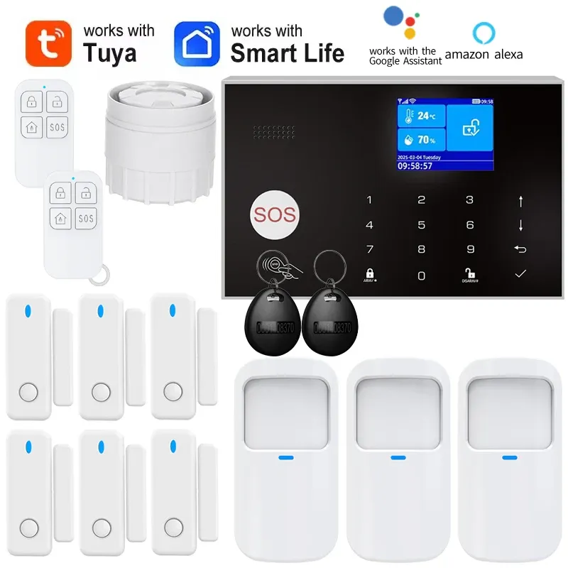 Système d'alarme maison WiFi et GSM avec détecteur de mouvement PIR et capteur d'ouverture de porte, contrôle via l'application Tuya, compatible Alexa 9