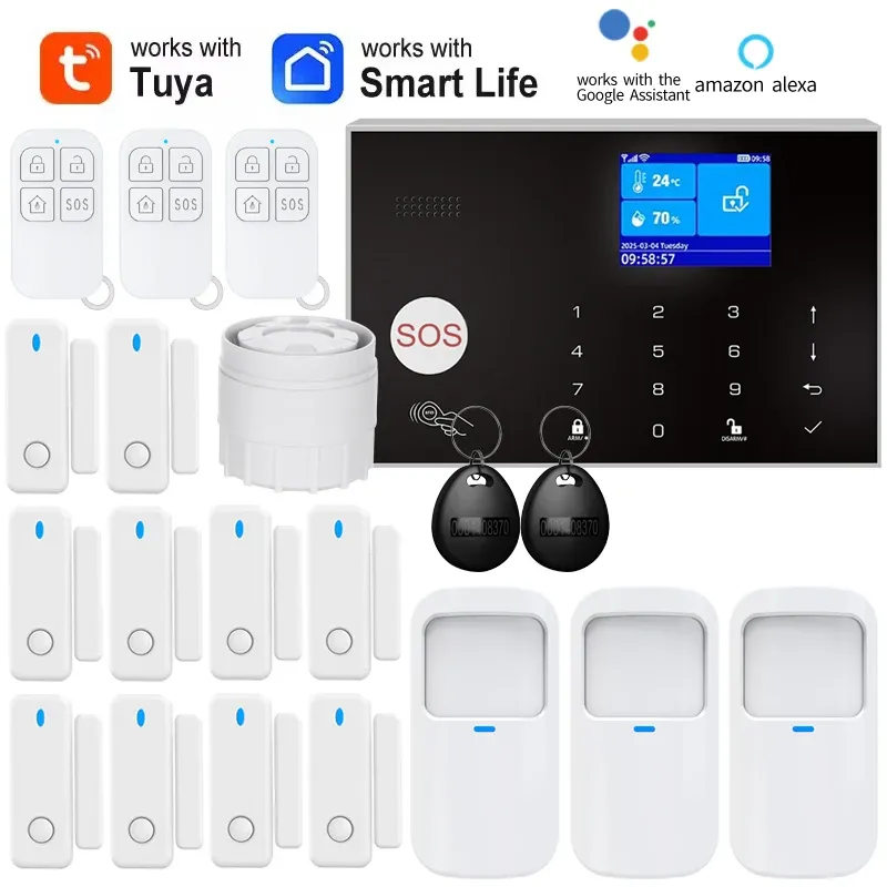 Système d'alarme maison WiFi et GSM avec détecteur de mouvement PIR et capteur d'ouverture de porte, contrôle via l'application Tuya, compatible Alexa 16