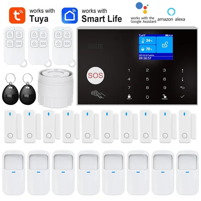 Système d'alarme maison WiFi et GSM avec détecteur de mouvement PIR et capteur d'ouverture de porte, contrôle via l'application Tuya, compatible Alexa 20
