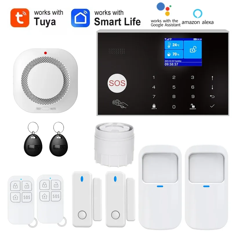 Système d'alarme maison WiFi et GSM avec détecteur de mouvement PIR et capteur d'ouverture de porte, contrôle via l'application Tuya, compatible Alexa 18