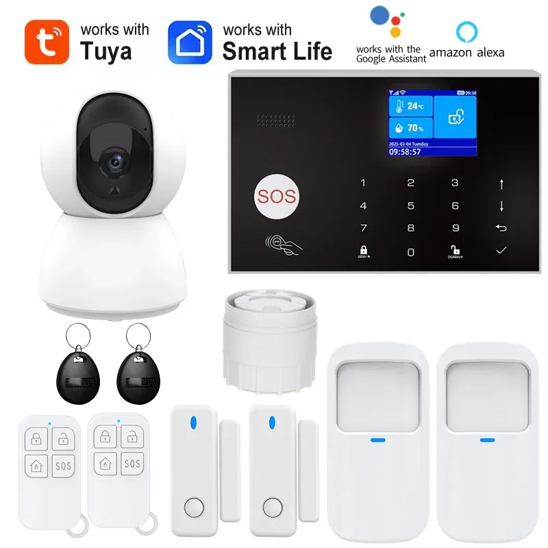 Système d'alarme maison WiFi et GSM avec détecteur de mouvement PIR et capteur d'ouverture de porte, contrôle via l'application Tuya, compatible Alexa 19