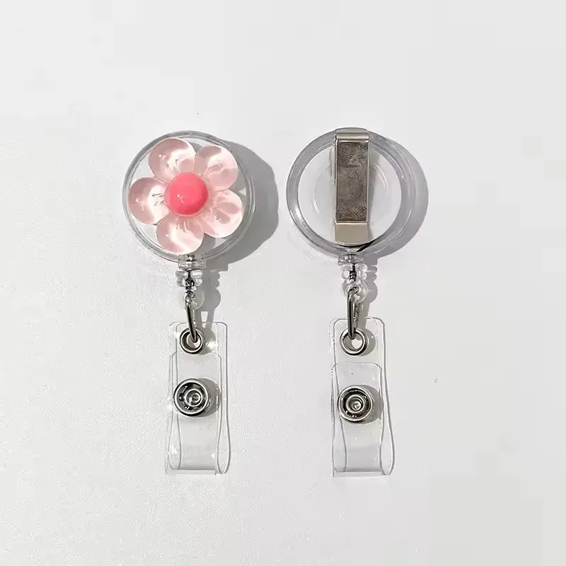 Porte-badge rétractable à motif floral avec boucle transparente pour cartes d'identité 3