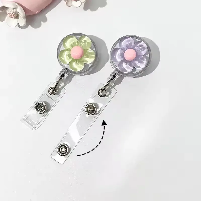 Porte-badge rétractable à motif floral avec boucle transparente pour cartes d'identité 4