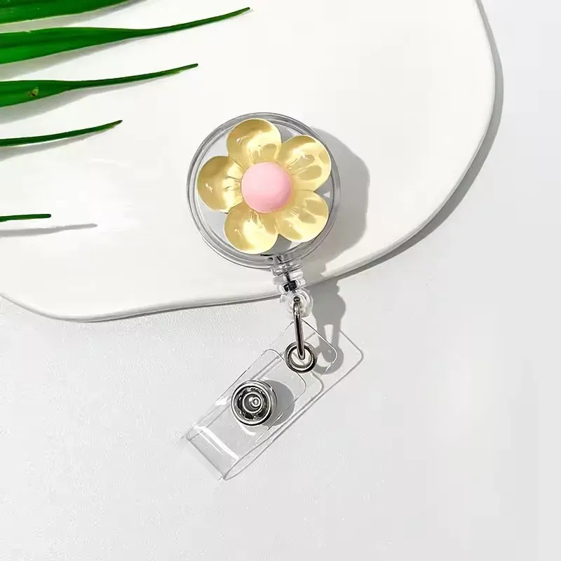 Porte-badge rétractable à motif floral avec boucle transparente pour cartes d'identité 5