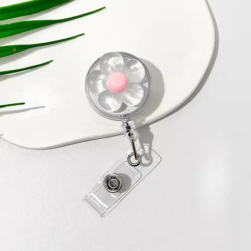 Porte-badge rétractable à motif floral avec boucle transparente pour cartes d'identité 10