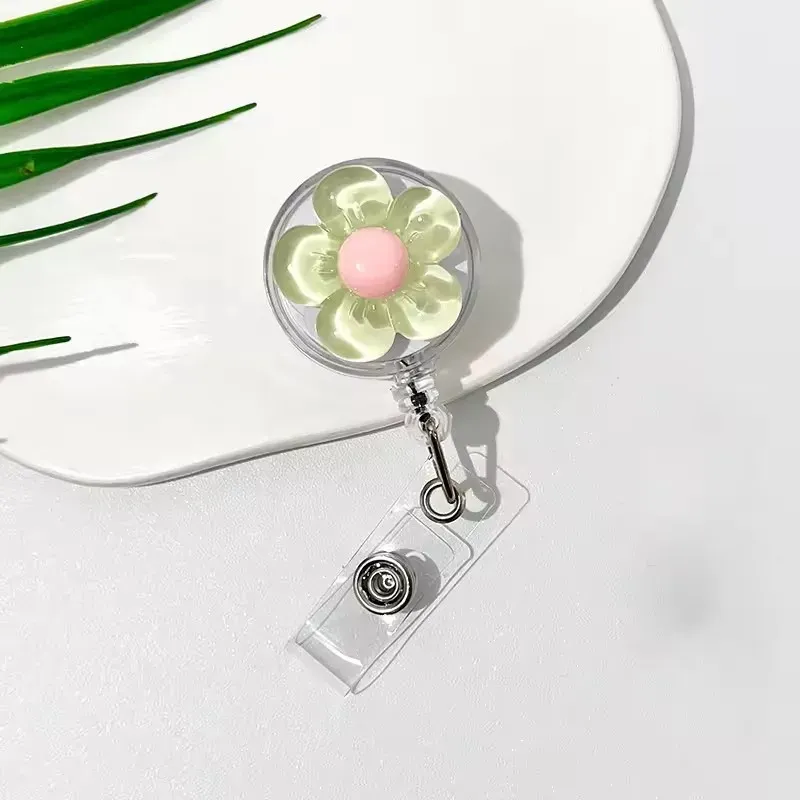 Porte-badge rétractable à motif floral avec boucle transparente pour cartes d'identité 11