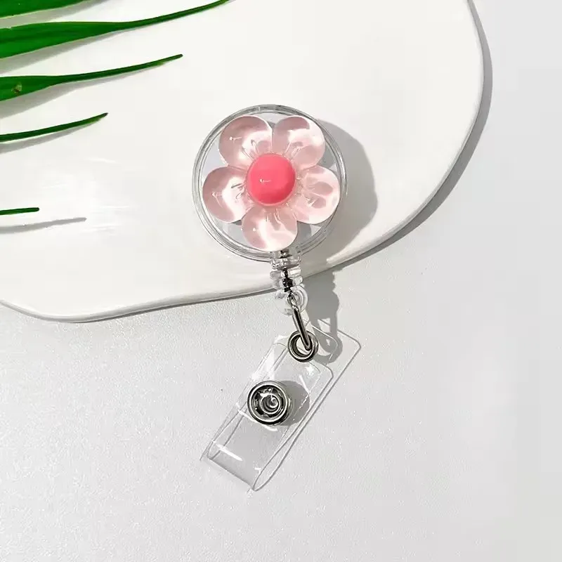 Porte-badge rétractable à motif floral avec boucle transparente pour cartes d'identité 12