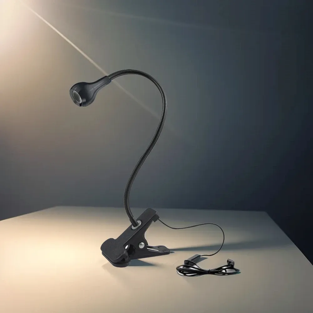 Lampe de bureau flexible à 360° avec pince de fixation, alimentation USB, lampe de lecture et veilleuse à clipser avec interrupteur marche/arrêt