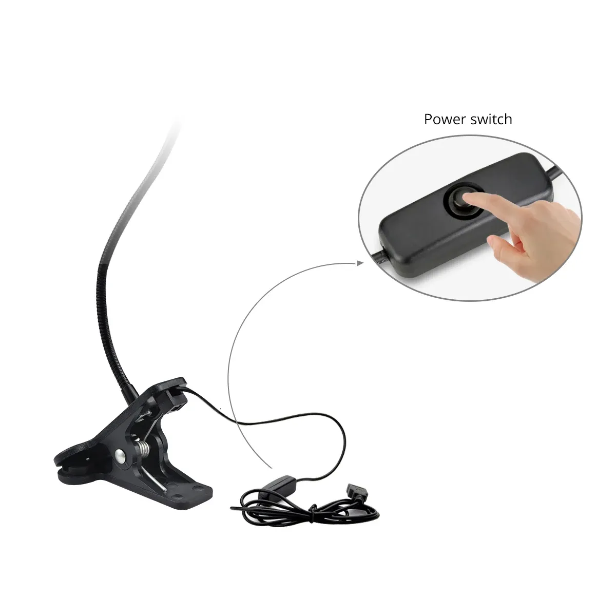 Lampe de bureau flexible à 360° avec pince de fixation, alimentation USB, lampe de lecture et veilleuse à clipser avec interrupteur marche/arrêt 5