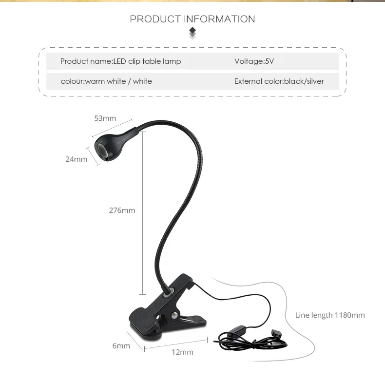 Détail de la lampe LED USB avec clip