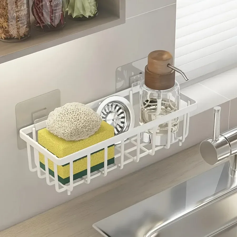 Organisateur d'évier de cuisine sans perçage, support polyvalent pour éponges, brosses et serviettes
