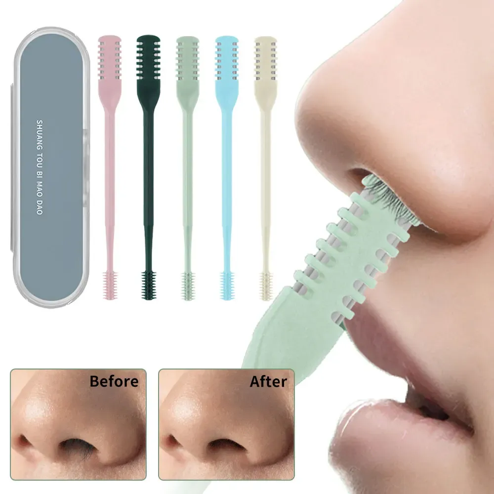 Tondeuse manuelle à poils de nez portable et lavable pour hommes et femmes, double tête, étanche, avec étui de rangement 1