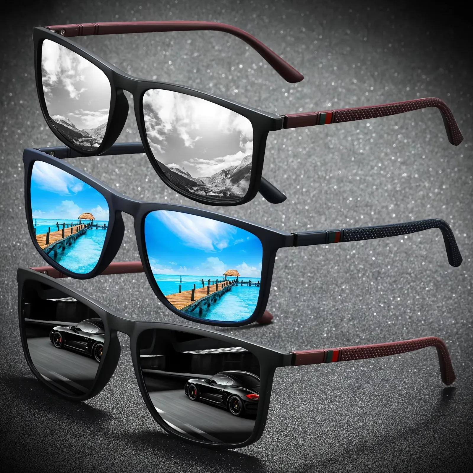 Lunettes de soleil carrées portées en extérieur