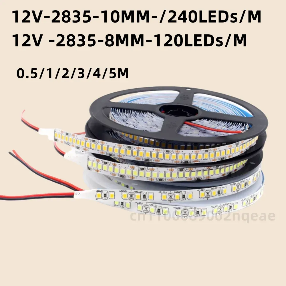 Bande LED SMD 2835 12 V, 1 m à 5 m, 120 LED/m et 240 LED/m, blanc chaud, ruban flexible pour décoration intérieure 2