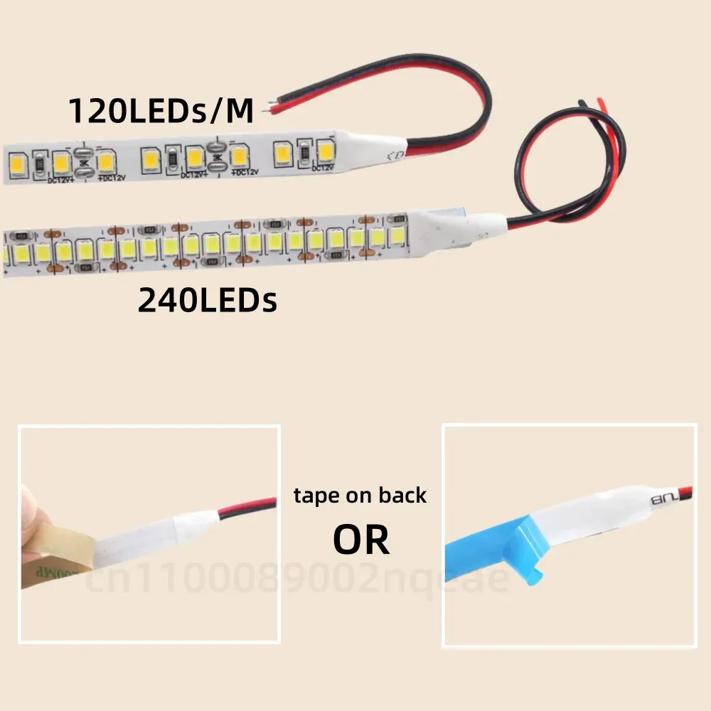 Bande LED SMD 2835 12 V, 1 m à 5 m, 120 LED/m et 240 LED/m, blanc chaud, ruban flexible pour décoration intérieure 3
