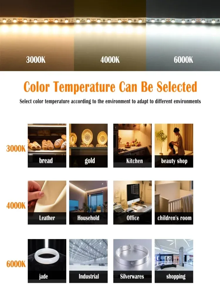 Bande LED SMD 2835 12 V, 1 m à 5 m, 120 LED/m et 240 LED/m, blanc chaud, ruban flexible pour décoration intérieure 4