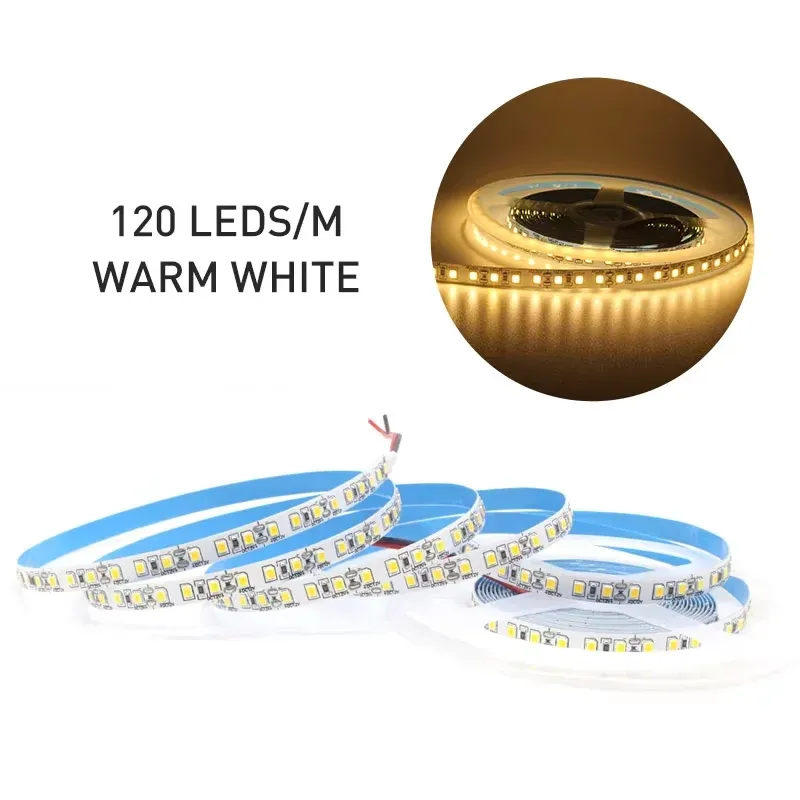 Bande LED SMD 2835 12 V, 1 m à 5 m, 120 LED/m et 240 LED/m, blanc chaud, ruban flexible pour décoration intérieure 12