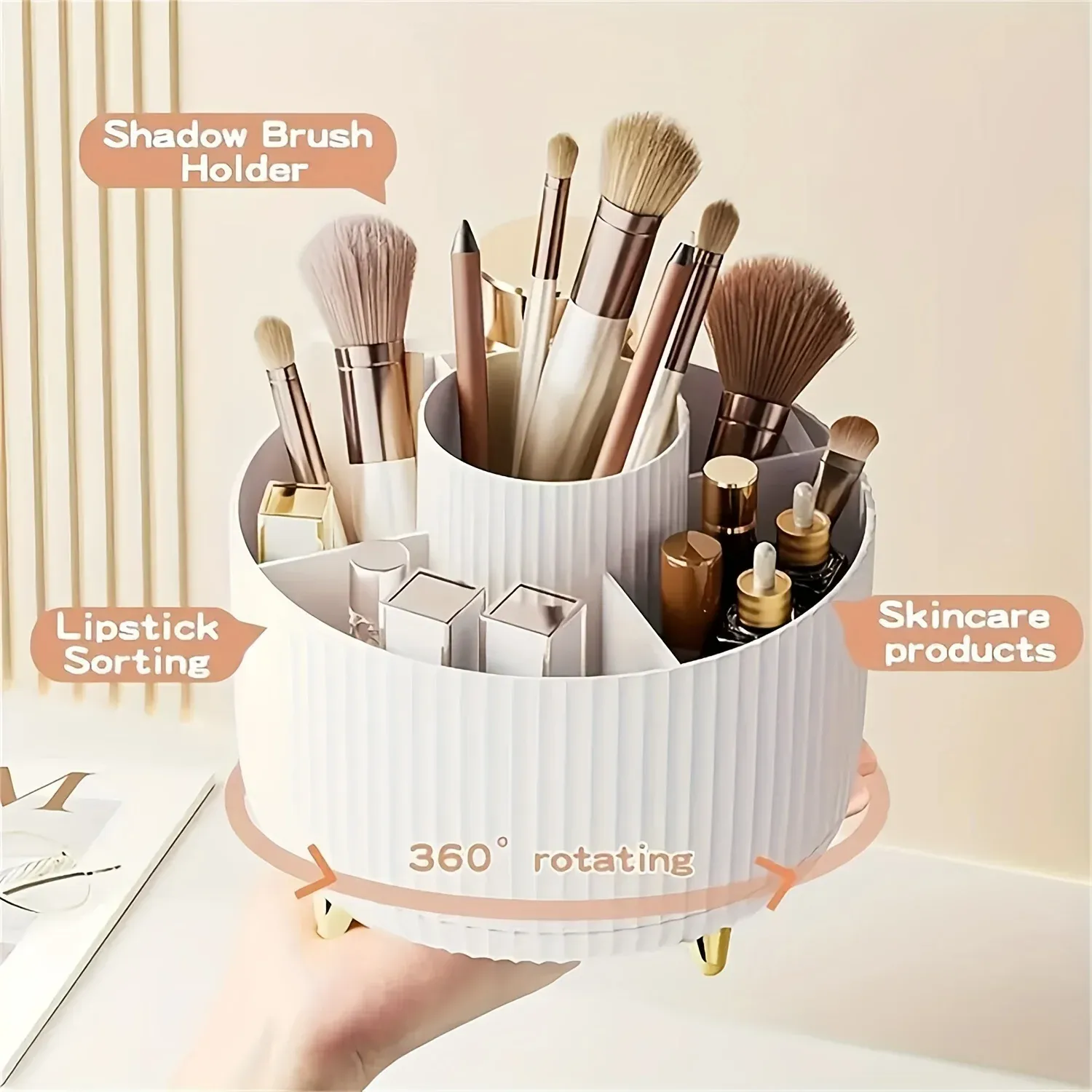 Boîte de rangement rotative pour maquillage : pinceaux, rouges à lèvres et soins de la peau 2