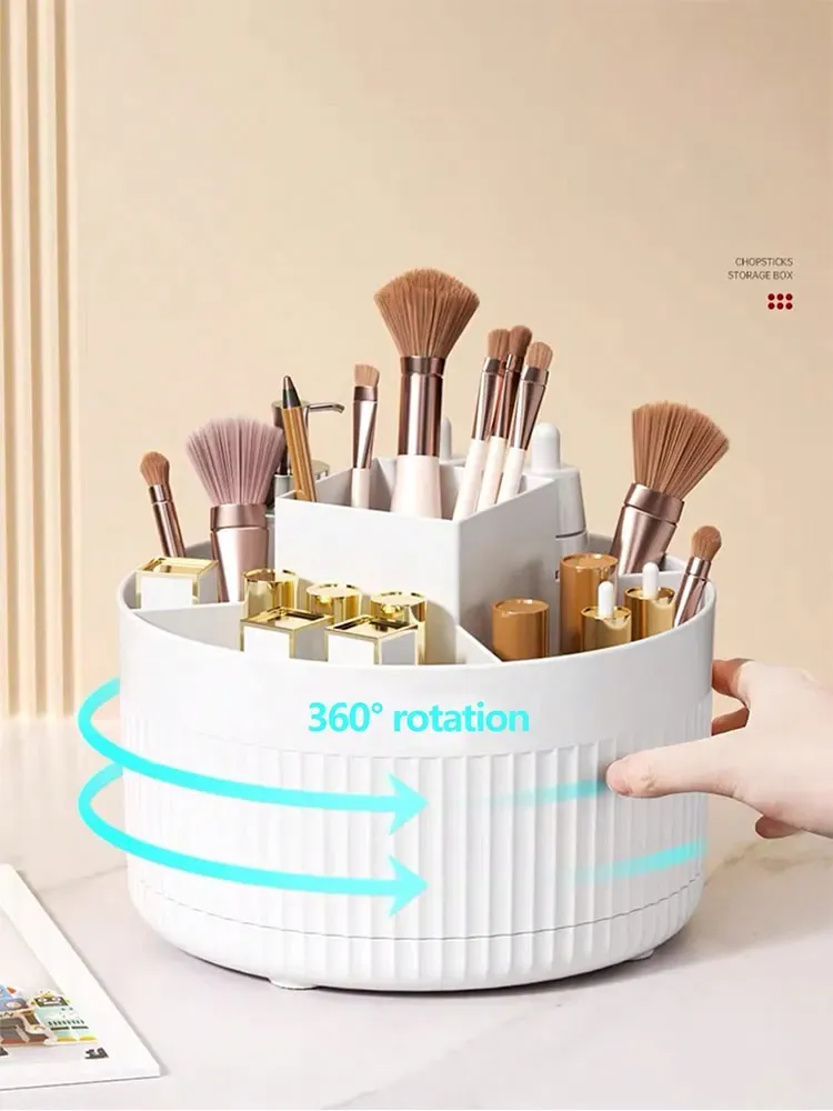 Boîte de rangement rotative pour maquillage : pinceaux, rouges à lèvres et soins de la peau 7