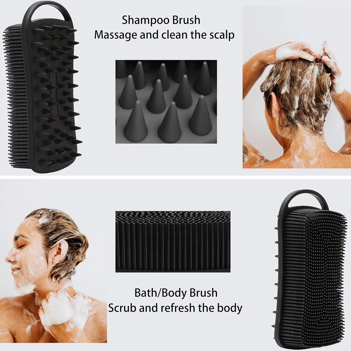 Brosse de douche en silicone, vue de côté